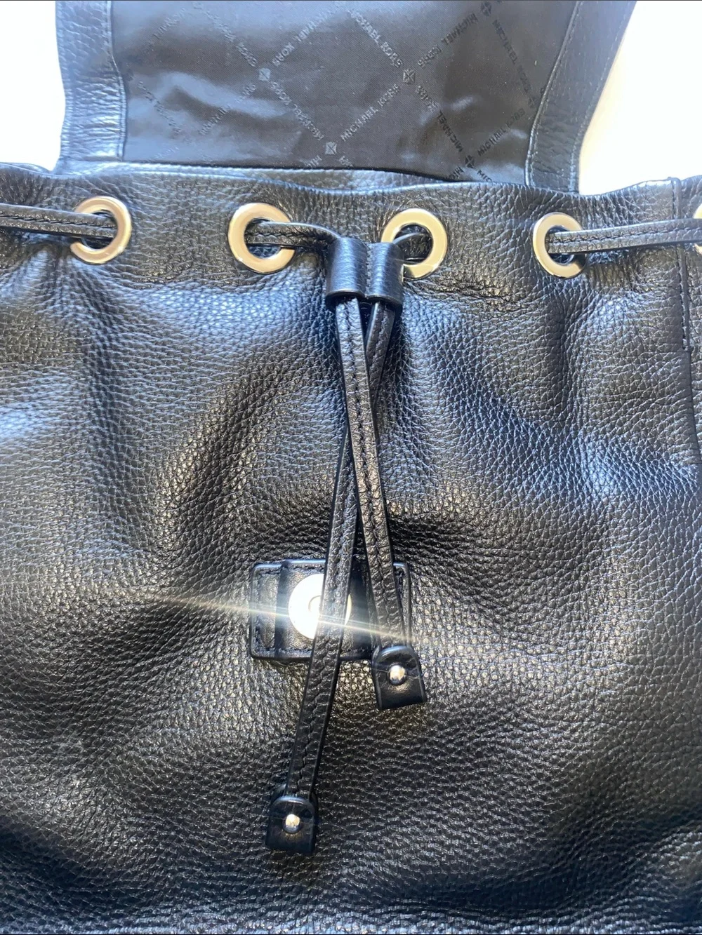 Michael Kors Riley Black Pebbled Leather Studded Backpack. - Picture 9 of 14